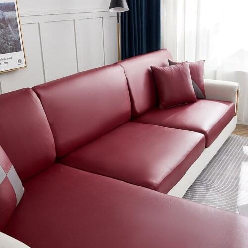 Modern Sofa Seat Cushion Cover Living Room Decor PU Leather Waterproof Couch Slipcover Solid Color Elastic Furniture Protector