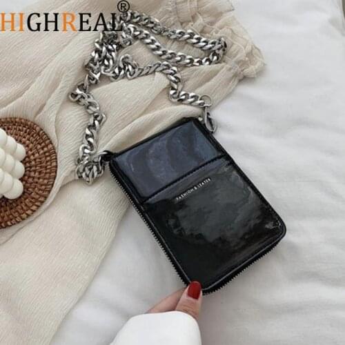HIGHREAL Chain PU Leather Bags For Women Summer Elegant Shoulder Handbags Female Travel Lady Fashion Mini Phone Bag