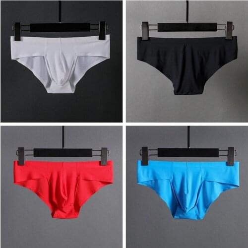 Summer Men Sexy Style Smooth Soft Underwear Mens Thin Underpants Low Waist Bikini Ice Silk Briefs Seamless Underwear