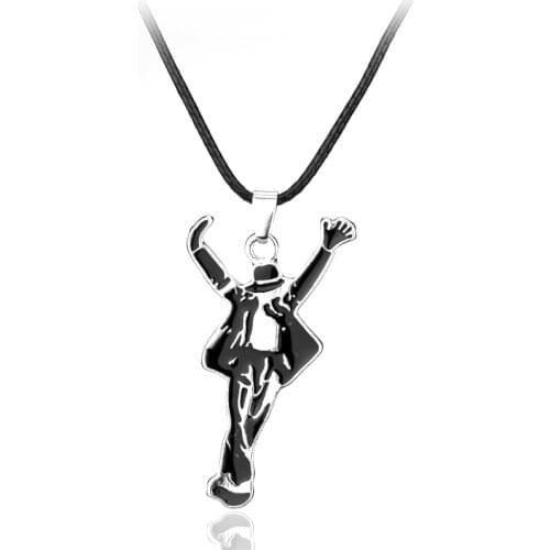 Dongsheng Ornament Jewelry Necklaces Pop Star Singer Enamel Pendant Dancing Michael Jackson Leather Cord Necklace souvenirs