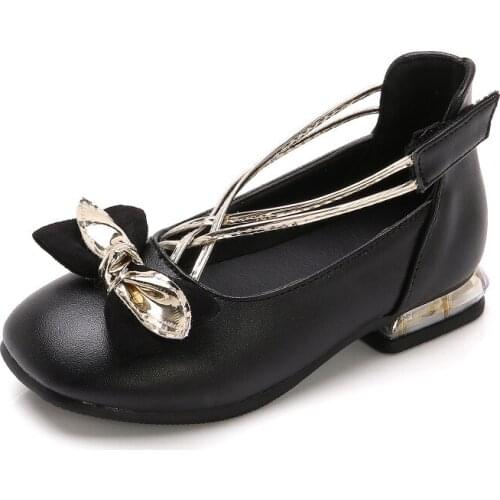 2020 Spring And Autumn New Girls Leather Shoes Single Shoe Girl Thick Heel Little Girl High Heel Dance Shoes 6-12 Years