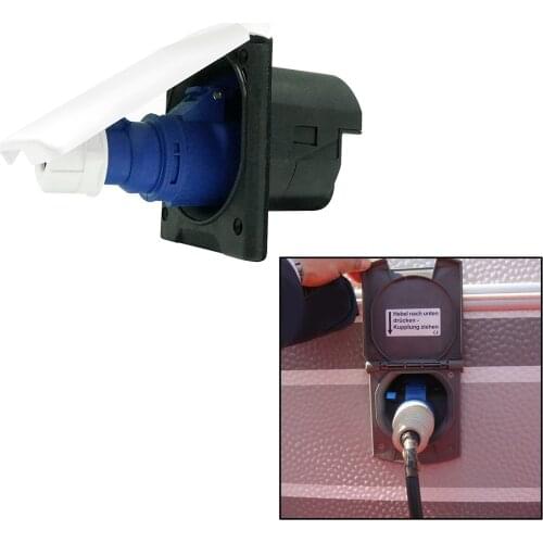 Camper RV External Power Plug and Socket 220V ‑240V 16A, Keyless opening, 3Pin Flush