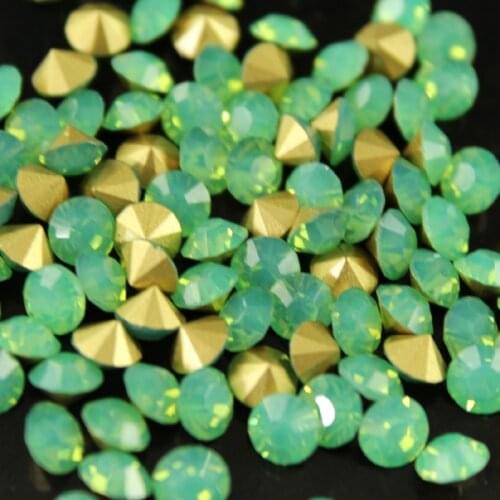 Green opal Round pointed back fancy Glass stone Crystal rhinestones diamante Nail Art Gem jewelry making beads diamond suppliers