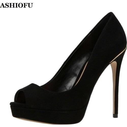 ASHIOFU Handmade Classic Womens High Heel Platform Pumps Peep-toe Office Dress Shoes Evening Club Fashion Pumps Court Shoes