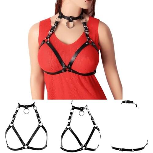 Hollow Bra Sexy Lingerie Fetish Leather Adjust Waist Straps Size Women Thigh Garter Belts Bondage Body Harness Party Costume