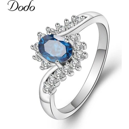 Vintage Oval Blue Crystal Wedding Rings for Women Silver Color Cubic Zircon anillos mujer anel Hot Finger Ring bague femme dm073
