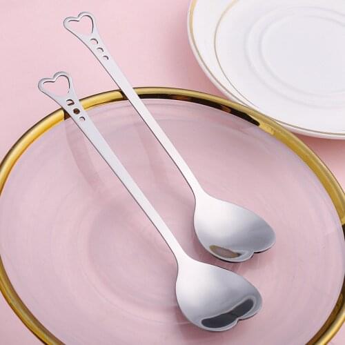 1pcs Exquisite Mirror Polished Drinks Dessert Spoon Stainless Steel Heart-shaped Coffee Spoons