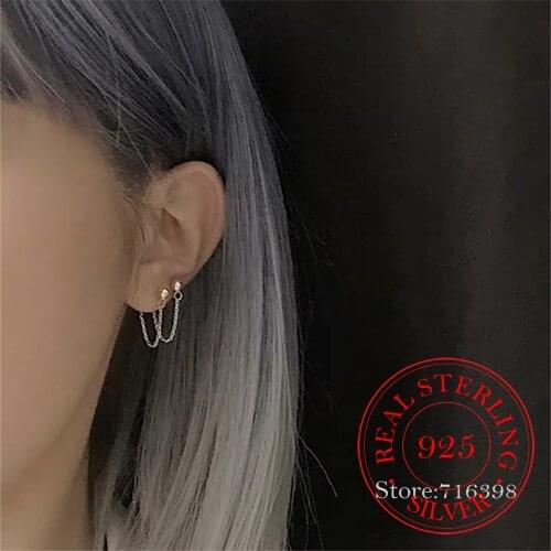 100% 925 Sterling Silver Korean Tassel Stud Stud Earrings For Women Kids 2021 Wedding Jewelry boucle d'oreille Hypoallergenic