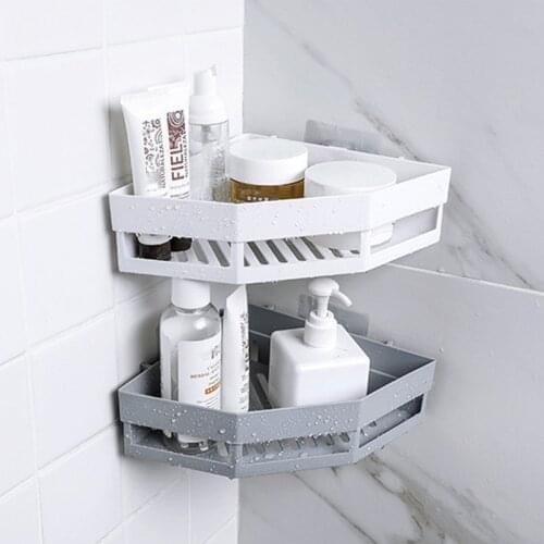 2 Pcs Bathroom Shelves Wall Mounted Simple Plastic No Trace Shower Bathroom Organizer Rack Home Kitchen Storage Racks