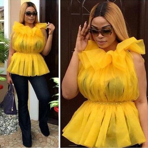2020 Summer Blouse Puffy Tulle Ruffle Long Sleeve Elegant Round Neck Shirt Loose Casual Blouse Top Custom Made Any Color Free