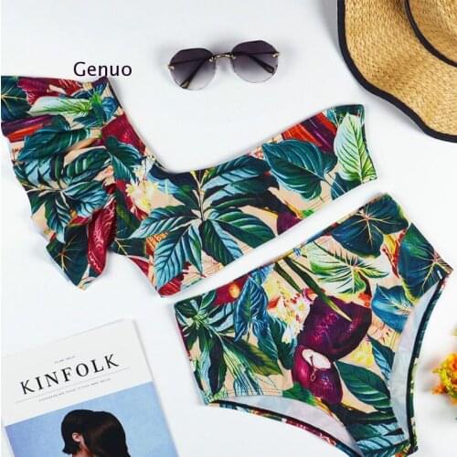 2021 Sexy Women One Shoulder Green Bikini Female Bather High Waist Swimsuit Brazilian Bathing Suit Swimming Woman Swimwear