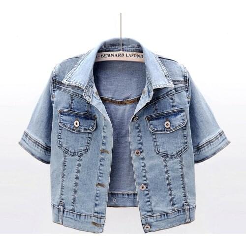 2020 Thin Short Denim Coats Women Summer Short Sleeve Jean Jackets Korean Blue Fashion Clothes Slim Get Old Clothing Female New