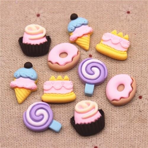 20pcs Resin Cake/Donut/Lollipop/Ice cream Flatback Cabochon Simulation Food Art Supply Home Decoration Charm Craft