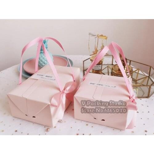 21.5*14*8mm Pink paper gift Box with handle,Mooncake biscuit Candy Box,Party Wedding Favors giveaway Gift Boxes 100pcs/lot