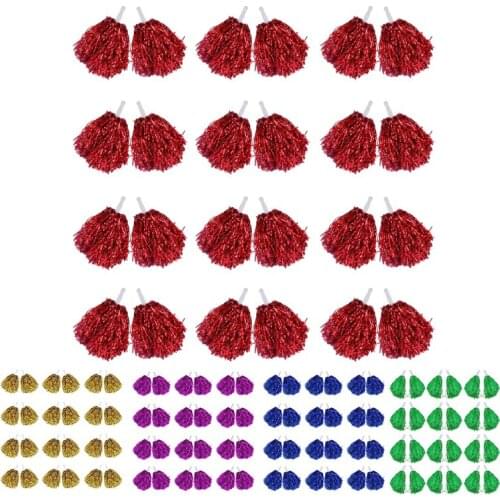 24Pcs Cheerleading Pom Poms Metallic Foil Cheer Pom Poms with Plastic Handle for Adults Kids Cheerleaders Party