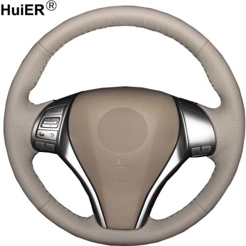 Hand Sewing Car Steering Wheel Cover Beige For Nissan Teana 2013-2018 Altima 2013-2018 Rogue 2014-2016 Qashqai X-Trail 2014-2017