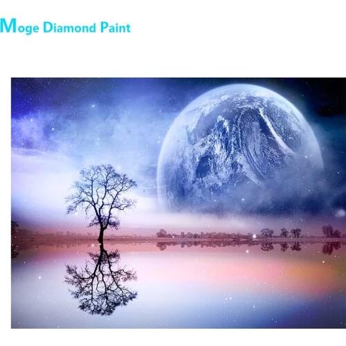 Trees Lake Starry Sky Planet Diamond Painting Round Full Drill Nouveaute DIY Mosaic Embroidery 5D Cross Stitch Scenic Pattern