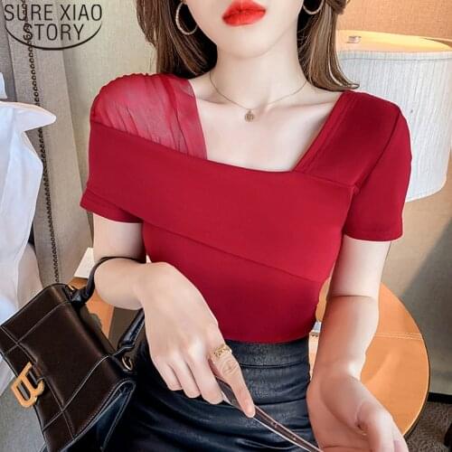 European Clothes Fashion Asymmetrical Hollow Out T-Shirt Women 2020 New Summer Back Tops Ropa Mujer Bottoming Shirt Tees 15095