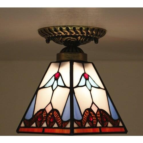 Glass LED Ceiling Lamps European Stained Glass Lamp Retro Indoor Light Fixtures for Front Porch Blacony Aisle Vintage Lights