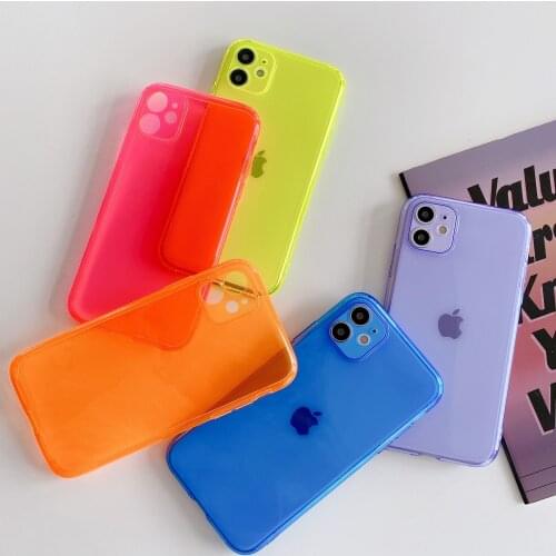 Fluorescent Color Clear TPU Phone Case For iPhone 12 11 Pro Max XR XS Max 7 8 Plus SE2020 Soft Silicone Cover Capa
