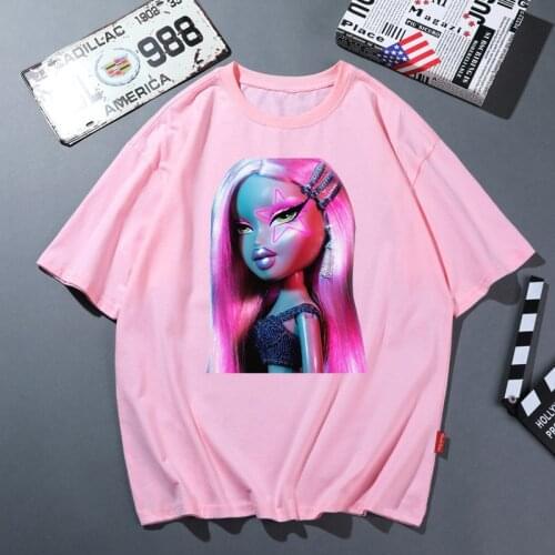 Funny Makeup Art T Shirt Women Vogue Y2k Bratz Pink Tshirt Femme Summer Style Hip Hop Female T-Shirt Harajuku Shirt Streetwear