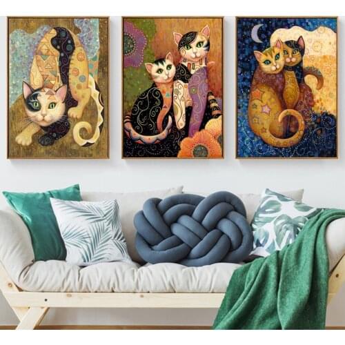 HD Print And Posters Canvas Painting Klimt Abstract Animal Cat Modern Home Decor Wall Art Picture For Living Room No Frame