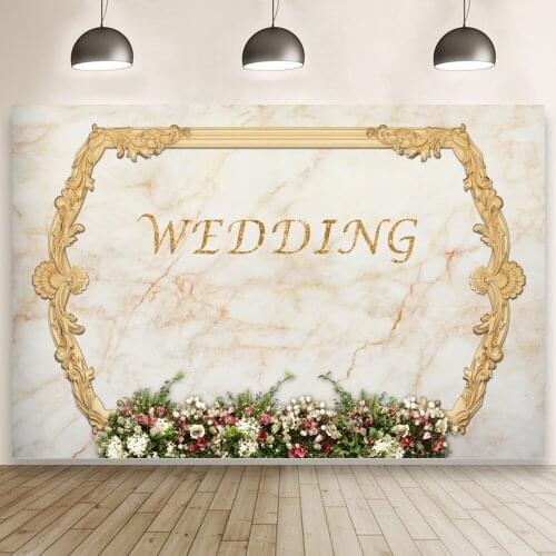 Classic Marble Pattern with Flowers Backdrop Photography Wedding Ceremony Studio Background Prop Banner Wall Decorations