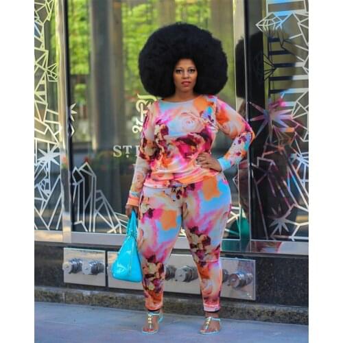 Ueteey New Plus Size Two-piece Casual Floral Print Two-piece Pant Set
