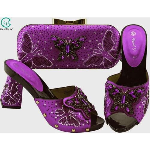 New Nigerian Ladies Shoes and Matching Bags Set Women High heels Italian design Shoes with Matching Bag Set in Purple Color