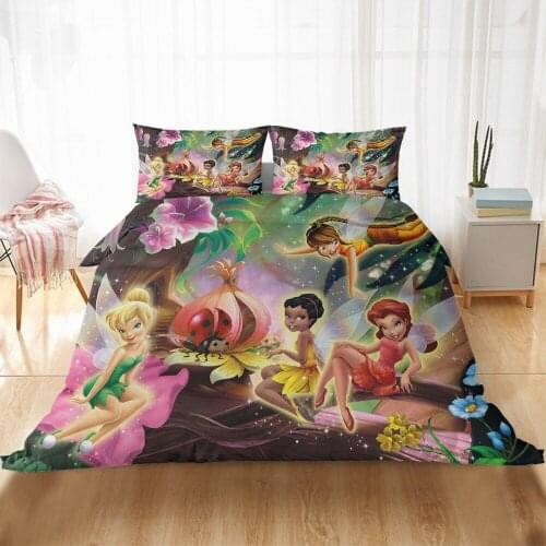 Tinker Bell 3D Printing bedding Set Full Size Bedroom Decor Girls Duvet Cover Pillowcase 3pcs for Birthday Gifts
