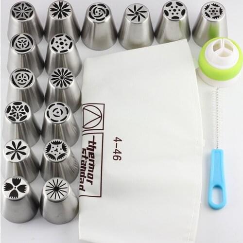 Mujiang 16Pcs Russian Tulip Icing Piping Nozzles Cake Decoration Tips 1 Pcs Cotton Pastry Bag DIY Biscuits Pastry Baking Tools