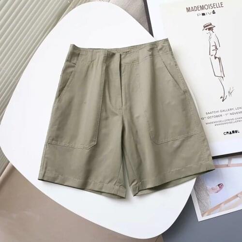 Dave&Di 2021 Summer Cargo Enlgand Style Vintage High Waist Pockets Casual Short Feminino Plus Size Shorts Women