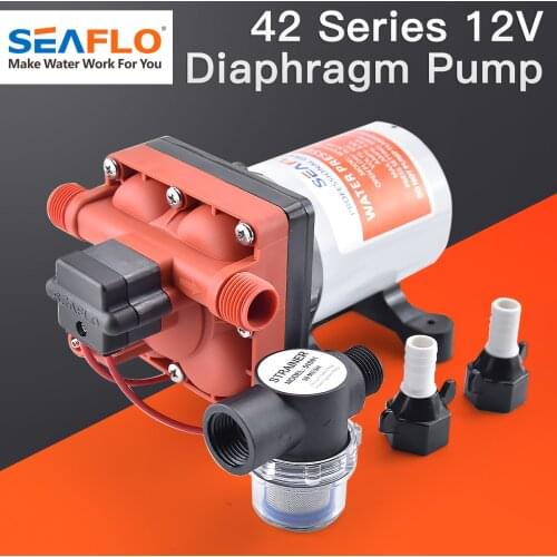 SEAFLO 42 Series Diaphragm Water Pump 3.0GPM 55PSI 12 Volts Electric Yacht Boat Marine RV Caravan High Pressure Supply 4 Chamber