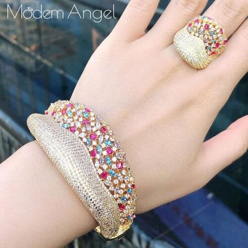 ModemAngel Luxury Trendy Saudi Arabia Bangle Ring Set Jewelry Sets For Women Wedding Engagement brincos para as mulhere