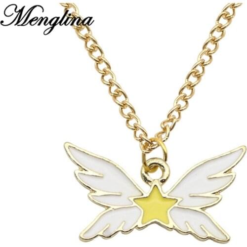 Fashion Lovely Japan Cartoon Chain Necklaces Enamel Angel Wings Star Metal Charm Pendant Necklace for Little Girls Women Gifts