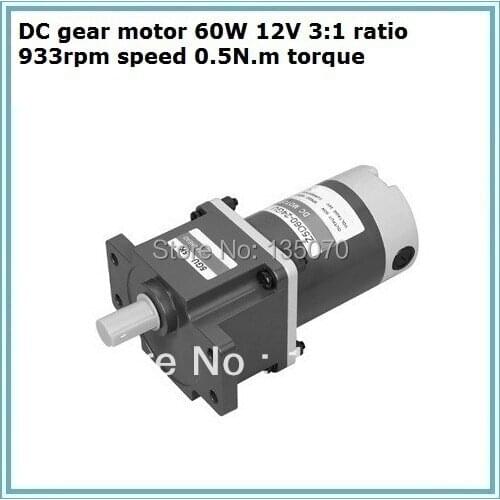 DC gear motor 60W 12V 3:1 ratio 933rpm speed 0.5N.m torque
