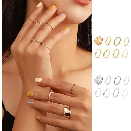 8-piece Set of European and American Metal Twist Ring Set Simple Creative Fashion Geometric Personality Ring Party Jewelry