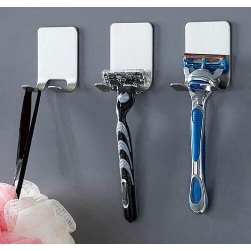 1Pcs Stainless Steel Phone Holder Wall Razor Rack Men Shaving Straight Stand Shelf Shaving Hook Strong Adhesive Storage Hanger