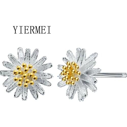 Small Chrysanthemum Earrings Korean Anti-Resistant Small Sunflower Fresh Chrysanthemum Earrings 925mujer Moda