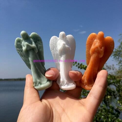 Natural Jade Stone Carved Crystal Angel Statue Healing Crystals Feng Shui Aesthetic Room Decor Spiritual Gift