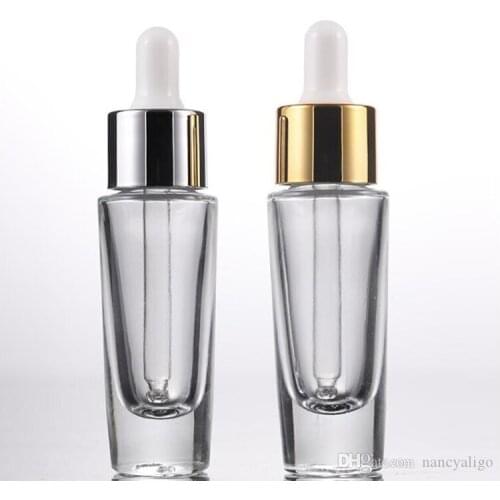 Newest 15 ml Clear Glass Dropper Container Gold Silver Lids Essential Oil Bottles 15ml for E Juice Liquid Drop