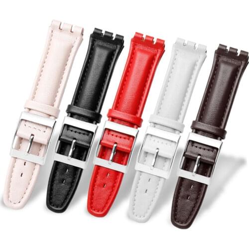 17mm 19mm Cow leather watch band white black brown red pink bracelet replacement strap Fit Swatch YCS YAS YGS