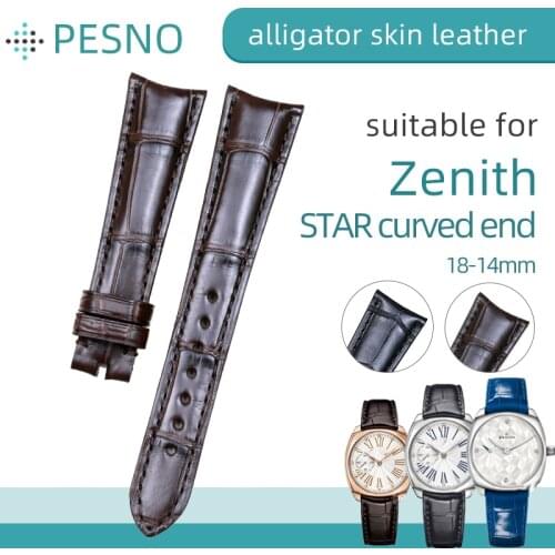 Pesno Suitable for Zenith Star Black Dark Brown Belt Bracelet Alligator Crocodile Leather Women Watchband with Bamboo Grain