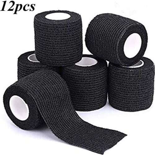12pcs black color self-adherent cohesive tape strong sports tape wrist self-adhesive bandage roll for tattoo cover accessories