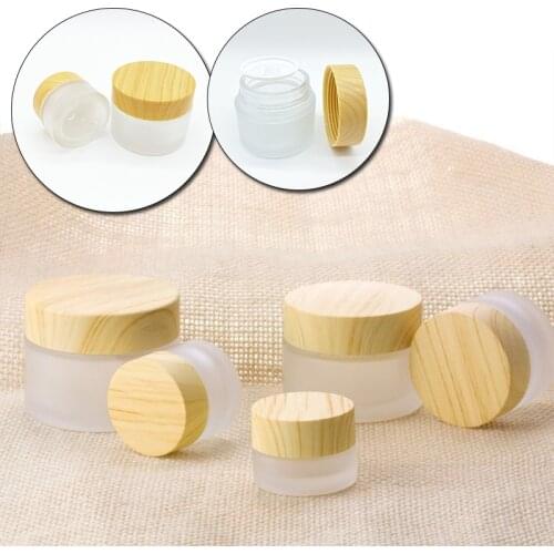 Wood Grain Cover Glass Scrub Cosmetic Empty Jars Clear Bottles Eye Cream Lip Balm Container Pots For Travle Accessaries 5-50g
