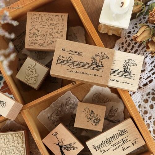 XINAHER Vintage Mushroom Movement music stamp DIY wooden rubber stamps for scrapbooking stationery scrapbooking standard stamp