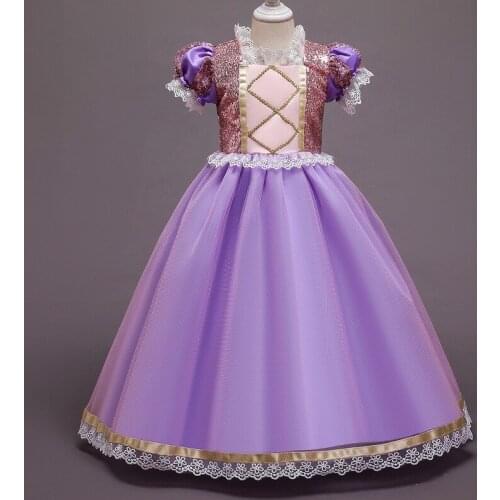 Hight Quality Girls Rapunzel Cosplay Costume For Halloween Child Sleeping Beauty Cosplay Sofia Tulle Ball Gown Dress