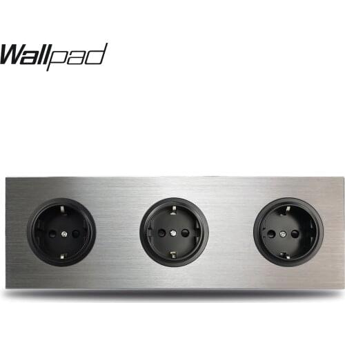 Wallpad 3 Gang Triple Frame EU Wall Electric Socket German Plug Outlet Silver Brushed Aluminum Panel Double Plate 172 * 86 mm