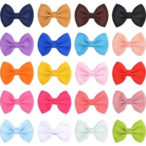 20PCS/Lot 1.3Inch Solid Bowknot With Metal Clip Sweet Gift Hairgrips For Girl Children Cute Small Hairpins Kids Hair Accessories