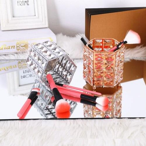 Hexagonal Crystal Pen Holder Makeup Brush Pot Storage Container Home Desktop Decorative Ornament